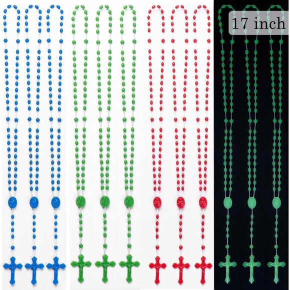 Bulk Catholic Rosaries Pack of 100, 17 Inch Assorted Plastic Beads in Blue, Red, - Picture 6 of 6